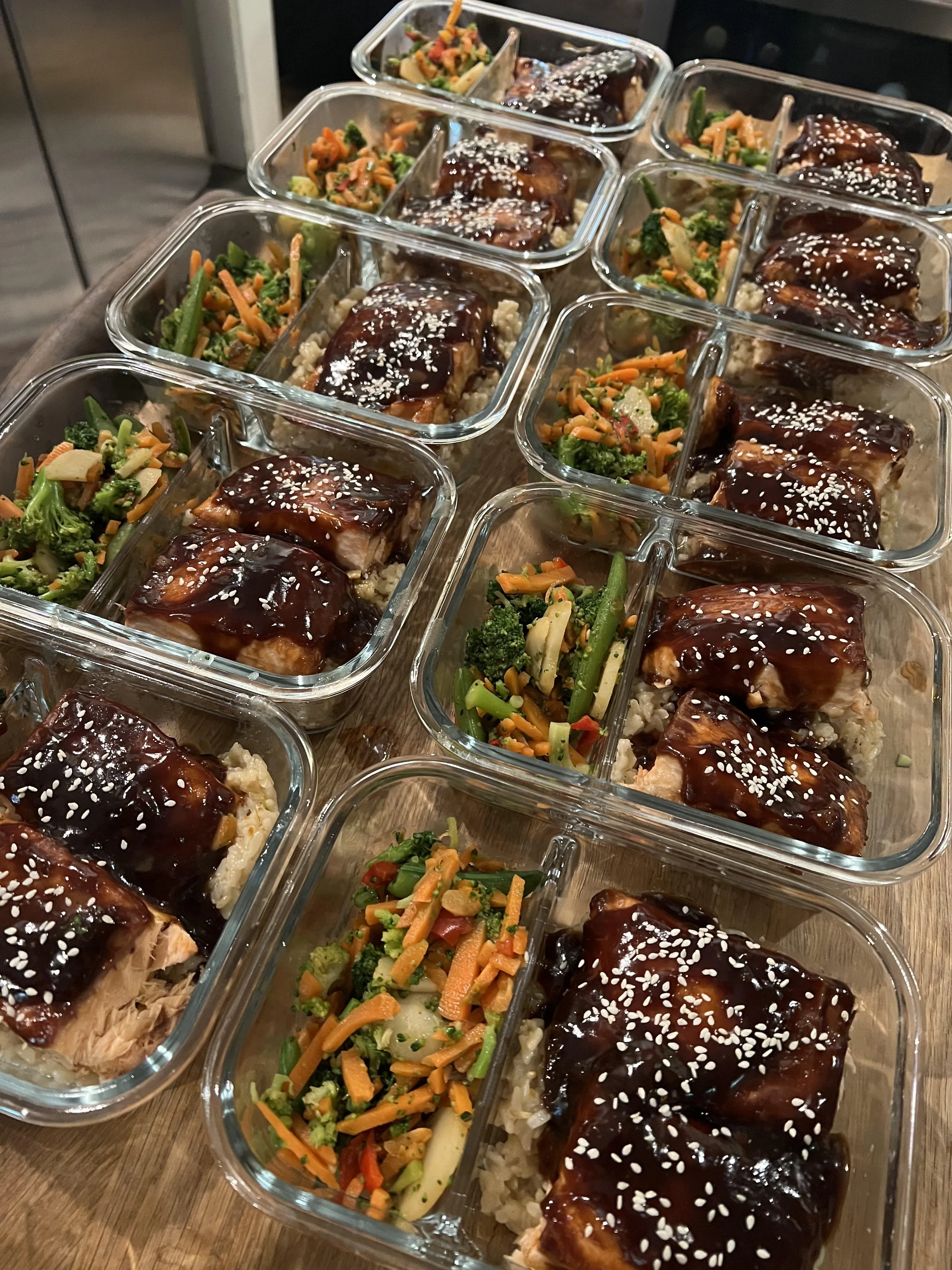 Prepared ingredients divided for weekday meals